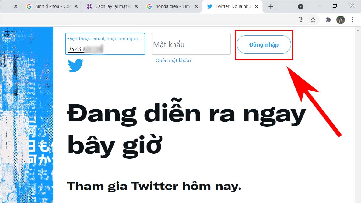 Đăng nhập vào trang Web của Twitter